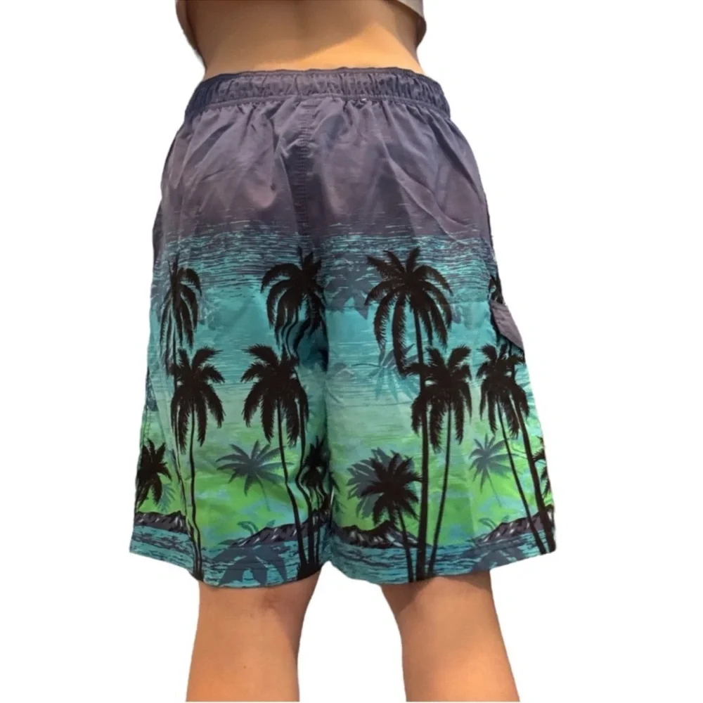 Men's Tropical Palm Print Swim Shorts - Blue/Green